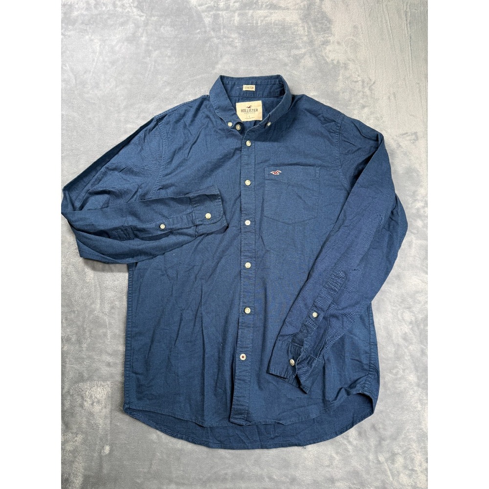 Hollister Casual Shirt Mens Large Blue Stretch Embroidered Bird Logo Button Down